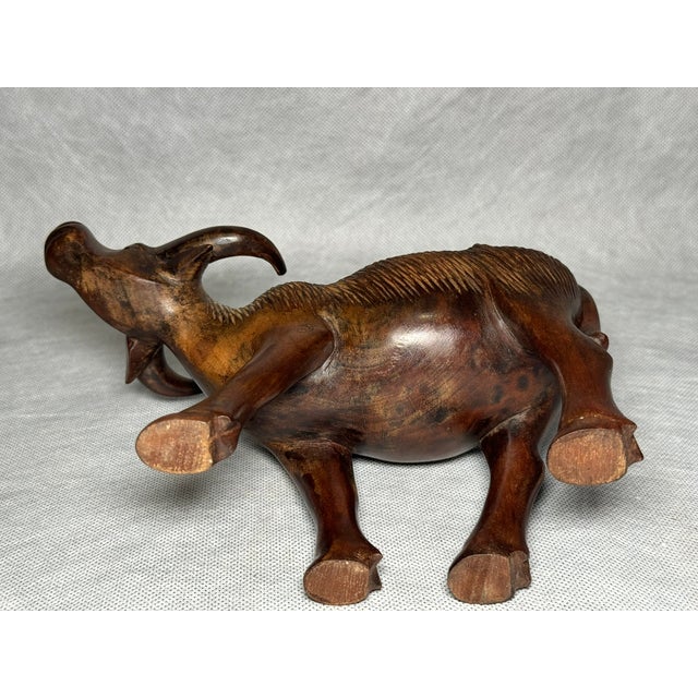 Brown Hand-Carved Wooden Buffalo Figurine, 20th Century For Sale - Image 8 of 9