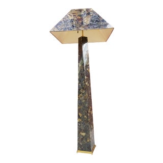 1980's Karl Springer Faceted Pen Shell JMF Floor Lamp with Shade For Sale
