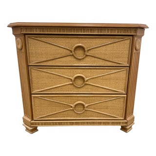 Pair Boho Chic Neoclassic Split Reed and Rattan Large Kosugo Side Chests For Sale