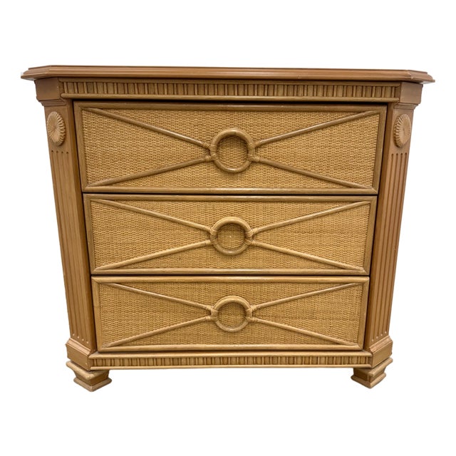 Pair Boho Chic Neoclassic Split Reed and Rattan Large Kosugo Side Chests For Sale