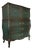 1960s Century French Provincial Bombé Highboy — Hand Finished Forest Green, Bronze, Skull & Rose Damask Interior For Sale