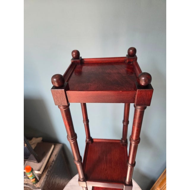 Wood 3 Tiered Faux Bamboo Stand Pedestal - 2 Available For Sale - Image 7 of 14