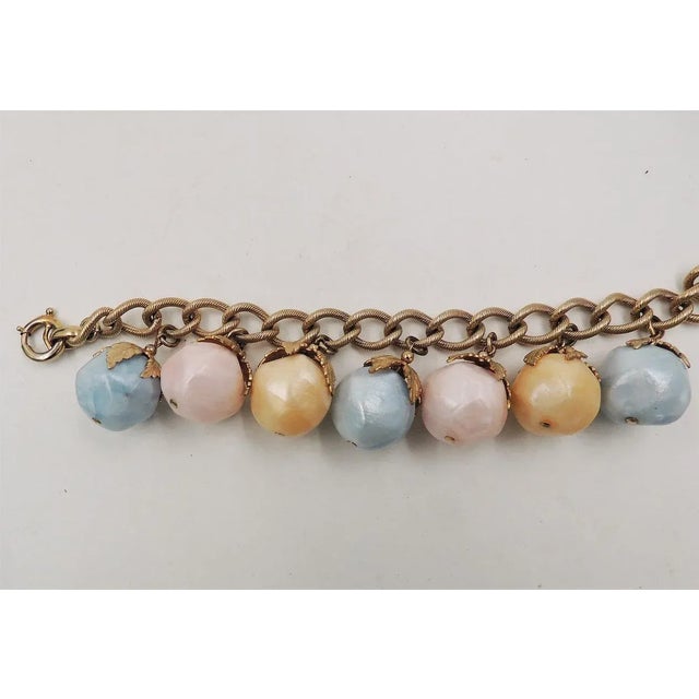 1950s Vintage 1950s Signed Napier Pastel Charm Bracelet For Sale - Image 5 of 10