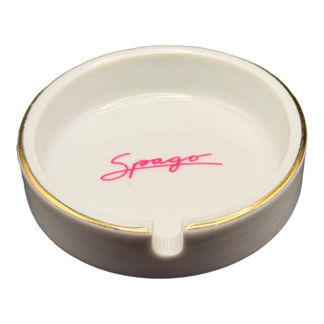 Vintage Spago La Gold-Rimmed Porcelain Ashtray For Sale