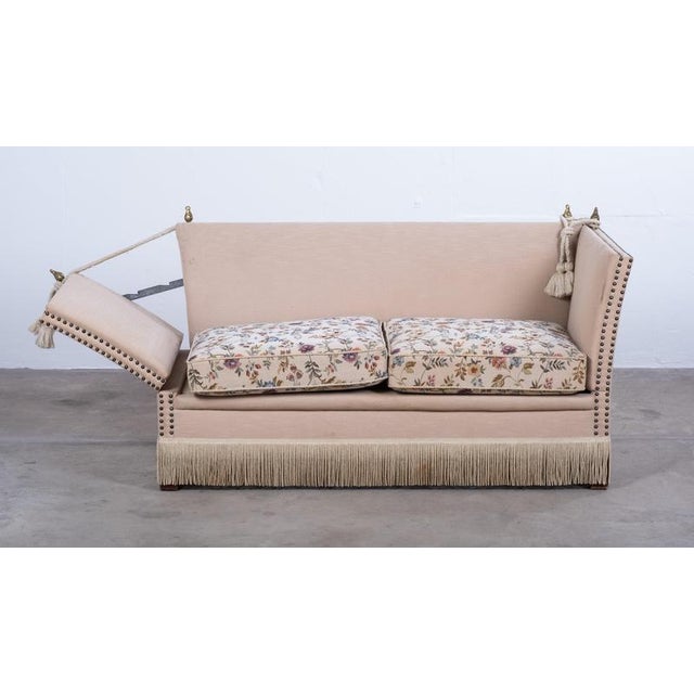 Beige Vintage Velvet Knole Sofa with Floral Cushions, 1950s For Sale - Image 8 of 12