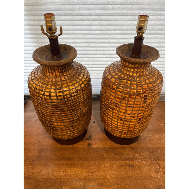 1960s Mid-Century Modern Pair Marcello Fantoni Brutalist Mosaic Ceramic Table Lamps For Sale In Memphis - Image 6 of 9