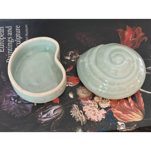 Vintage Shell-Shaped Lidded Celadon Box For Sale - Image 4 of 6