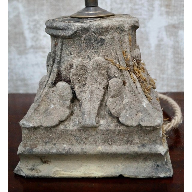Beige Antique Sandstone Corinthian Capital Table Lamps, 1910s, Set of 2 For Sale - Image 8 of 14