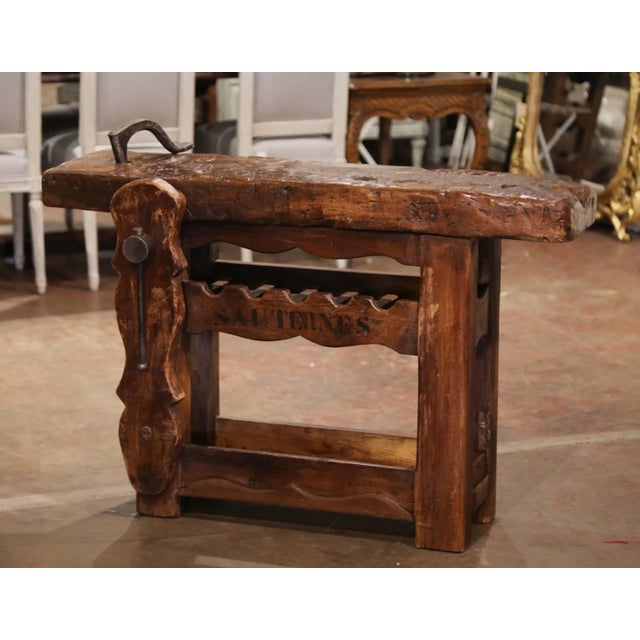 Late 19th Century 19th Century French Oak Carpenter Press Table With Five-Bottle Storage Rack For Sale - Image 5 of 10