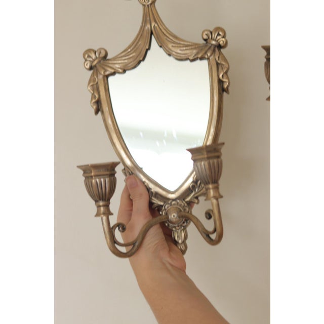 Mid-Century Modern Vintage Italian Brass Sconces with Mirror, Set of 2 For Sale - Image 3 of 13