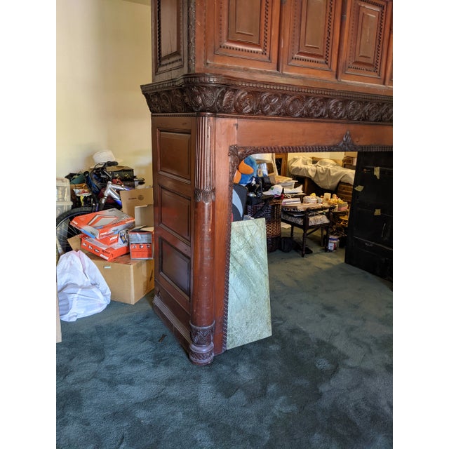 Wood Majestic 9 Feet Vintage 19th Century 3 Tiers (Pieces) Carved Wood With 3 Pieces of Marble Fireplace For Sale - Image 7 of 8