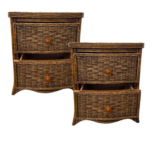 Tommy Bahama Tommy Bahama Style Woven Rattan Two-Drawer Nightstands – Pair For Sale - Image 4 of 8