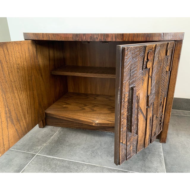Wood Vintage Brutalist Lane Pueblo Line Nightstand Cabinet For Sale - Image 7 of 7