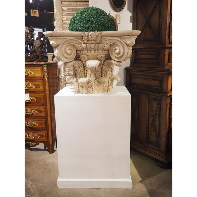 Large Plaster Composite Order Capital on Wooden Pedestal, France, Early 1900s For Sale - Image 13 of 13