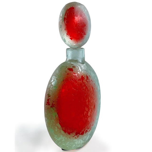 Red Vintage v. Nason & C. Murano Corroso Art Glass Red Flask Bottle & Stopper, 1960s For Sale - Image 8 of 9