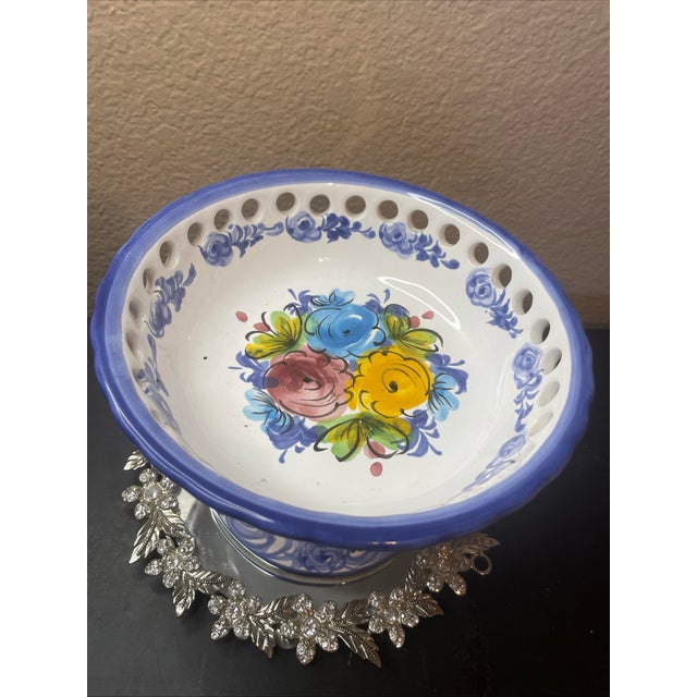Vestal Hand painted Ceramic Pedestal 7” Bowl From Alcobaca Portugal The Vestal hand painted ceramic pedestal bowl from...