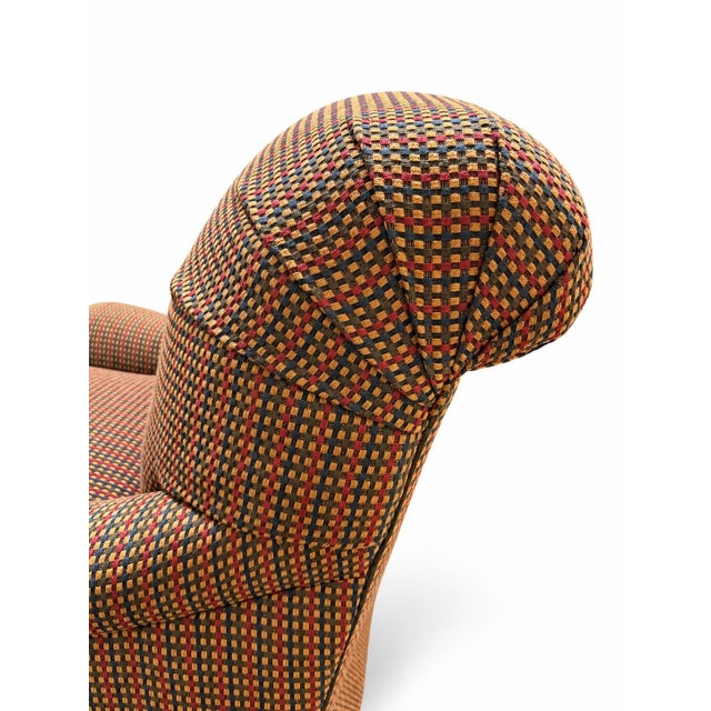 Camel Vintage 1999 Ethan Allen Upholstered Armchair Pair With Matching Ottoman For Sale - Image 8 of 10