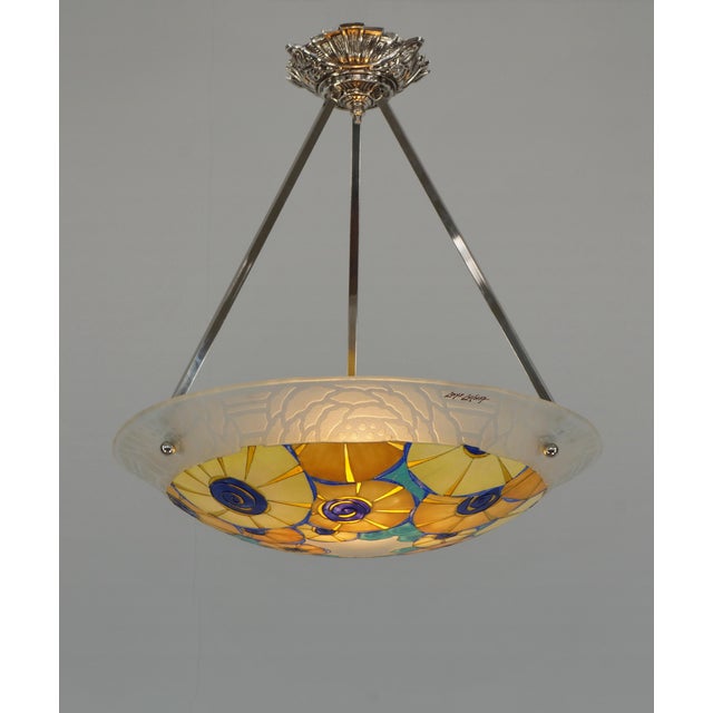 Art Deco French Art Deco Pendant Light by Loys Lucha 1930 France For Sale - Image 3 of 14