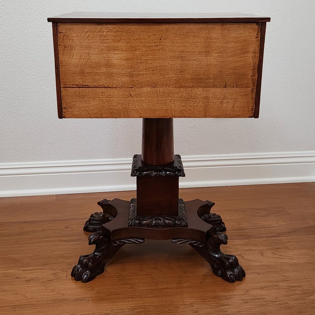 Mid 19th Century Antique Solid and Flame Mahogany American Empire Side Table or Work Table Circa 19th Century For Sale - Image 5 of 17