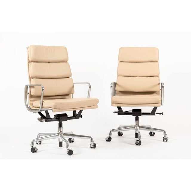 Herman Miller Herman Miller Eames Tall Tan Leather Desk Chair Soft Pad Pair For Sale - Image 4 of 15