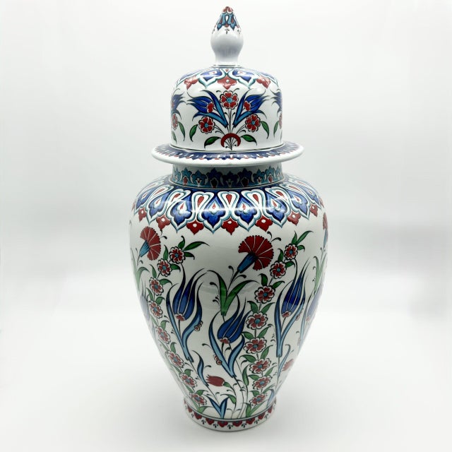 Handmade Ceramic “Shah” Vase (30cm) Traditional Blue & Turquoise Leaf Pattern – Regal Teardrop Art Decor For Sale - Image 4 of 7
