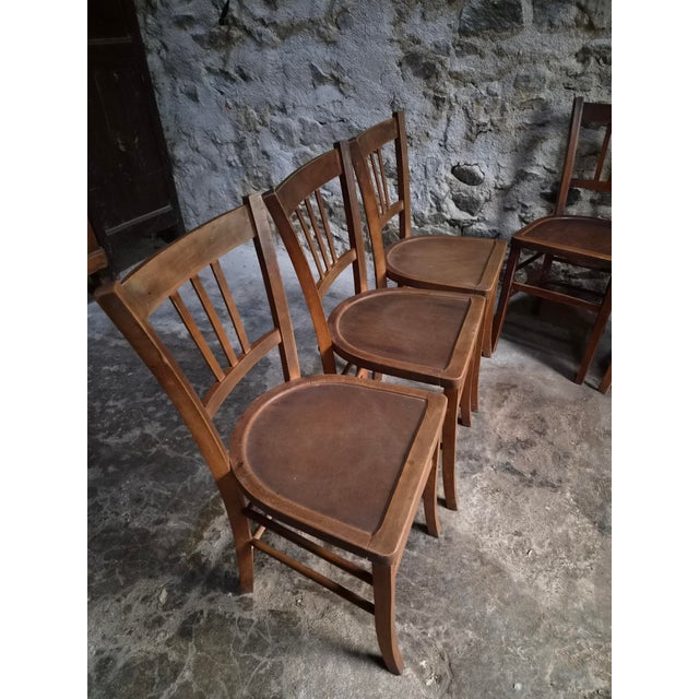 Mid-Century Modern Vintage French Beech Wood Bistro Chairs, 1950s, Set of 6 For Sale - Image 3 of 18