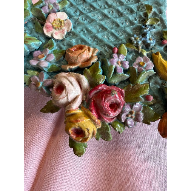Victorian Carved Painted Wooden Basket & Flowers For Sale - Image 13 of 17