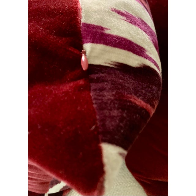 Pair of 22" Custom Schumacher Kashgar Ikat Velvet Pillows Pattern 176102 in Ruby Plum For Sale - Image 10 of 18