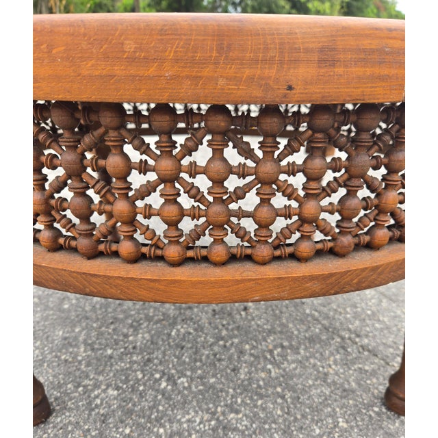 Vintage Moroccan Hand-Carved Wooden Musharabia Coffee Table With Engraved Brass/Copper Tray Top For Sale In Orlando - Image 6 of 8