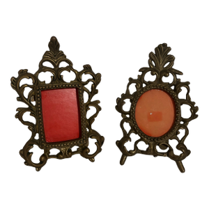 Vintage Ornate Brass Victorian Rococo Filigree Metal Pictrue Frames, Set of 2