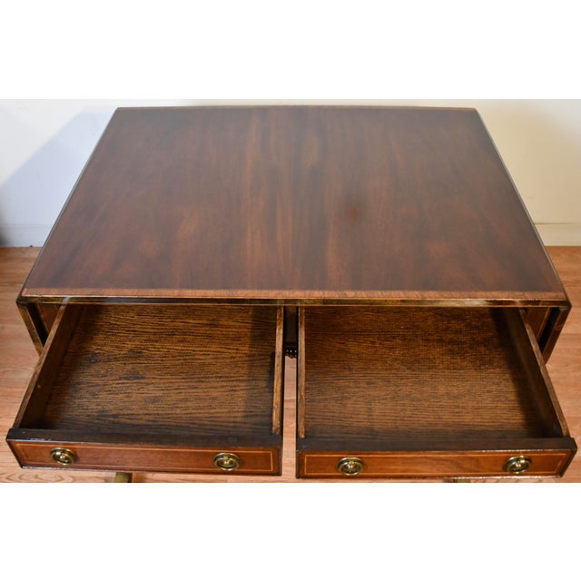 1920s Antique English Regency Mahogany Inlaid Drop-Leaf Table / Sofa Table For Sale - Image 10 of 15
