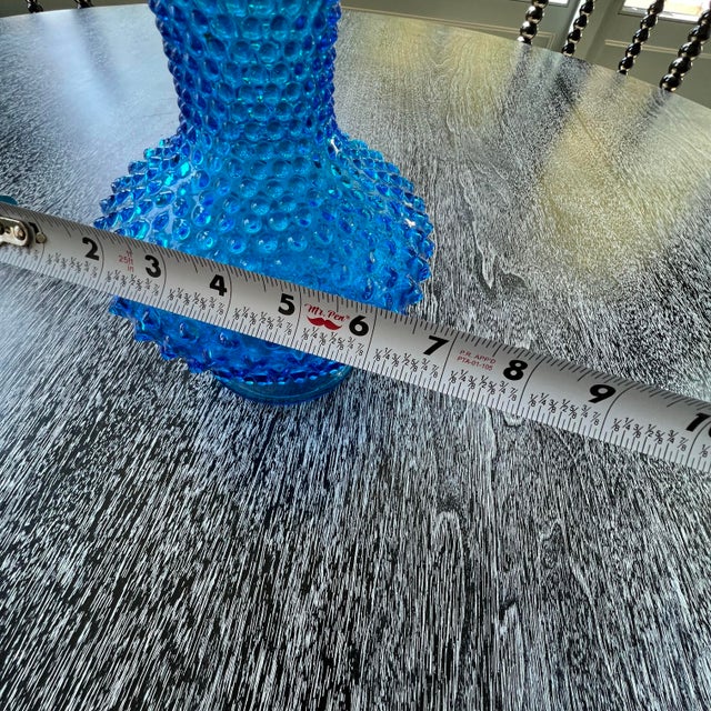 Glass Vintage Fenton Colonial Blue Hobnail Vase Ruffled Glass Vase – Mid-Century Collectible For Sale - Image 7 of 8