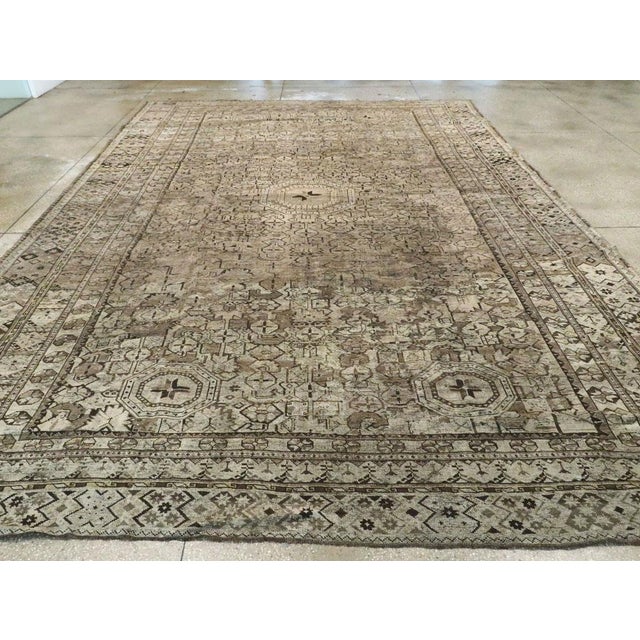 Early 20th Century Galerie Shabab Collection Early 20th Century Beshir Large Room Size Tribal Rug in Neutral Earth Tones For Sale - Image 5 of 10
