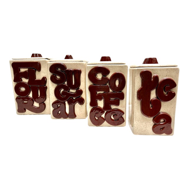 Vintage Handcrafted Pottery Groovy Ceramic Kitchen Canisters, Set of Four For Sale