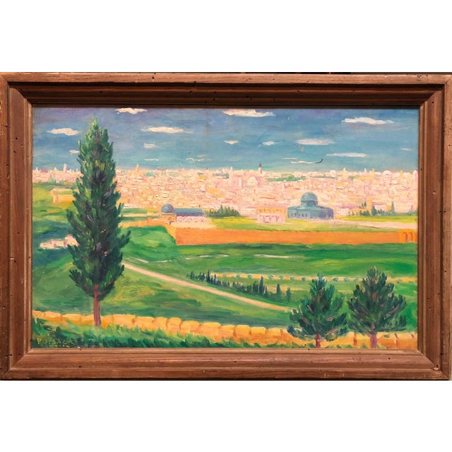 Arye Leo Peysack, German Israeli Oil Painting Jerusalem Panorama of Old City Walls, c.1930 For Sale
