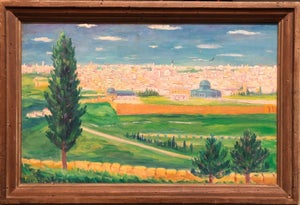 Arye Leo Peysack, German Israeli Oil Painting Jerusalem Panorama of Old City Walls, c.1930