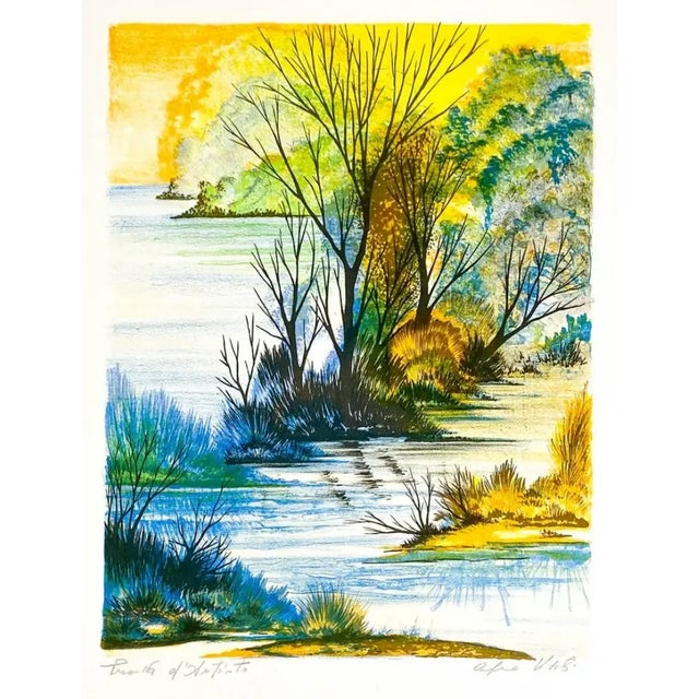 French 1960s Orfeo Vitali European Landscape Lithograph For Sale - Image 3 of 3