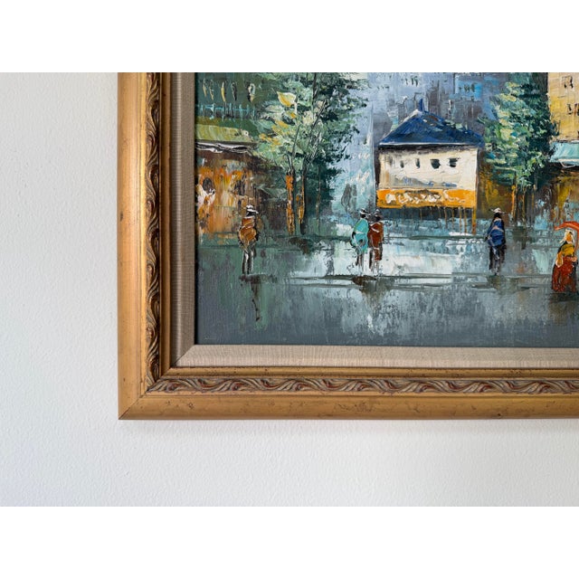 Green 1990’s Vintage Parisian Street Scene Oil on Canvas Painting by Ellen – Wood Framed For Sale - Image 8 of 10