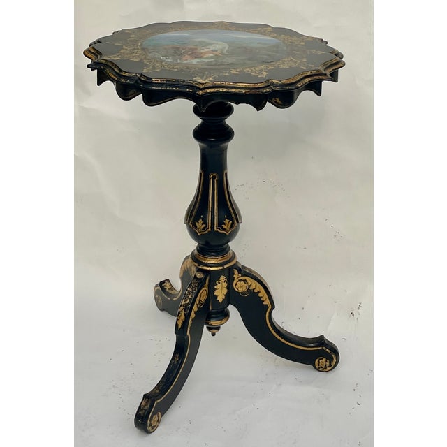 Victorian Antique English Hand Painted Tilt-Top Table With Dogs For Sale - Image 3 of 12
