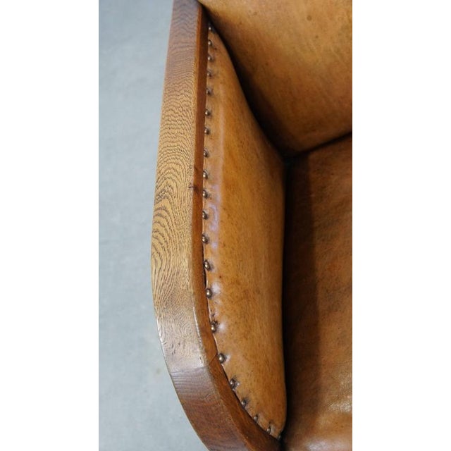 Wood Art Deco Club Chair in Sheep Leather For Sale - Image 7 of 15