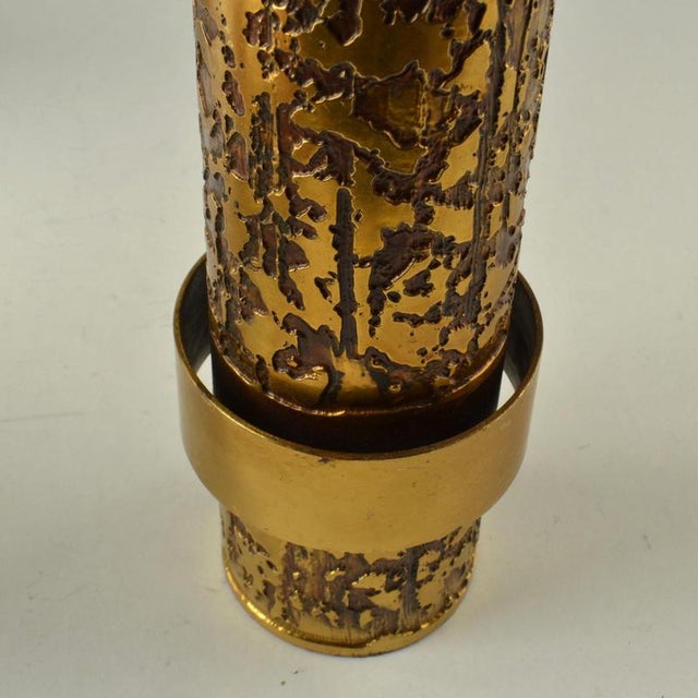 Copper Sculptural Brass Cylinder Vases, Germany, 1970s, Set of 3 For Sale - Image 8 of 13
