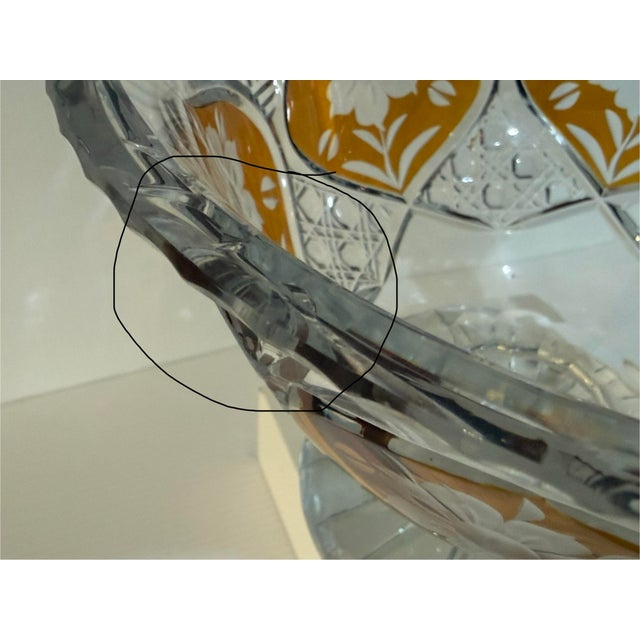 Vintage Polish Julia Cut Crystal Amber Overlay Footed Centerpiece Bowl For Sale In Phoenix - Image 6 of 9
