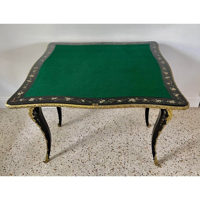 French Mid 19th Century Console Game Table in Black Lacquer and Painted With Small Colored Flowers For Sale In New York - Image 6 of 13