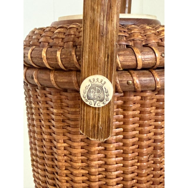 Vintage 1978 Farnum Lightship Basket With Coastal Ivoryite Scrimshaw For Sale - Image 11 of 13