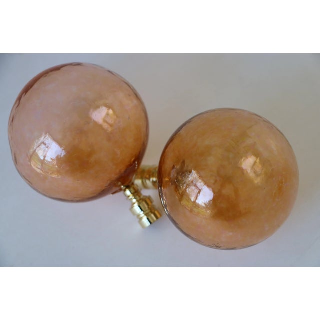 Modern Handblown Glass Lamp Finial in Peach on Brass Hardware For Sale - Image 3 of 6