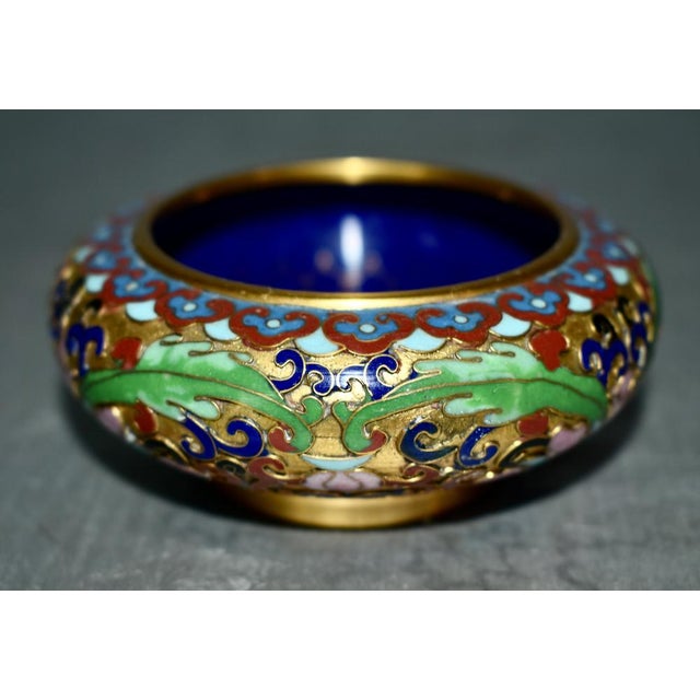 Blue Vintage Chinese Small Cloisonné Bowl With Floral Interior For Sale - Image 8 of 11