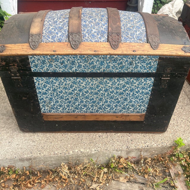 Late 19th Century Hard to Find Antique Child’s Blue ‘Dome’ Trunk For Sale - Image 5 of 8