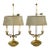Pair of Vintage Gilt Brass Bouillotte Lamps With French Gray Tole Shades For Sale