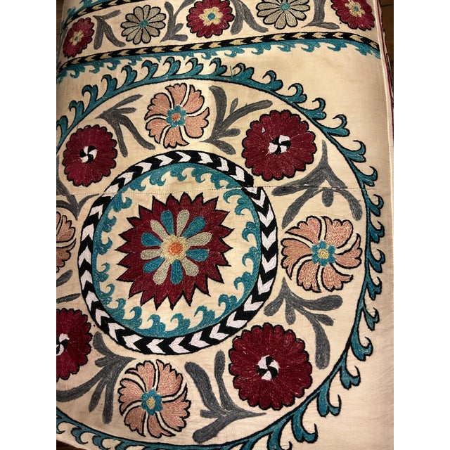 Antique Victorian Style Carved Mahogany Loveseat With Suzani Textile Upholstery For Sale - Image 16 of 18