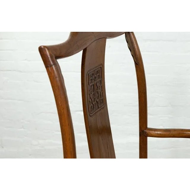 Asian Early 20th Antique Chinese Scholar's Chairs with Rattan Seat- a Pair For Sale - Image 3 of 13